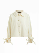 Wool-look Peter Pan Collar Long Sleeve Bowknot Button Jacket