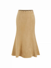 Suede Mid Rise Metal Detail Mermaid Midi Skirt