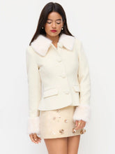 Wool-look Collar Faux Fur Trim Long Sleeve Button Jacket