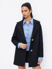 Wool-Look Notched Collar Metal Button Oversized Coat