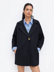 Wool-Look Notched Collar Metal Button Oversized Coat