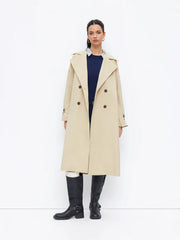 Notched Collar Double Breasted Oversized Trench Coat With Belt