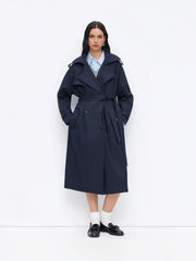 Collar Long Sleeve Double Breasted Trench Coat With Belt