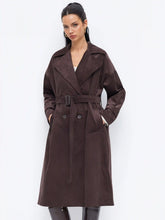 Corduroy Notched Collar Double Breasted Trench Coat With Belt