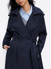 Collar Long Sleeve Double Breasted Trench Coat With Belt
