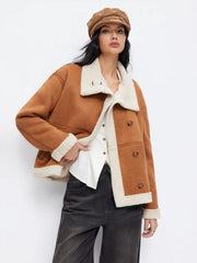 Faux Shearling Collar Button Through Oversized Jacket