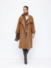 Wool-look Funnel Neck Button Longline Trench Coat