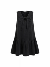Denim V-neck Knotted A-line Oversized Mini Dress