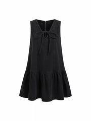 Denim V-neck Knotted A-line Oversized Mini Dress