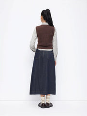 Denim Mid Rise A-line Maxi Skirt