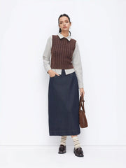Denim Mid Rise A-line Maxi Skirt