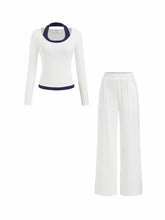 Cotton-blend Halter Neckline Two Tone Top & High Rise Straight Leg Trousers Loungewear Set