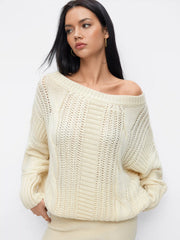 Cable Knit Asymmetrical Neck Low Rise Mini Dress