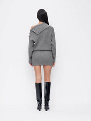 Knit Asymmetrical Neck Metal Detail Mini Dress