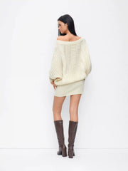 Cable Knit Asymmetrical Neck Low Rise Mini Dress