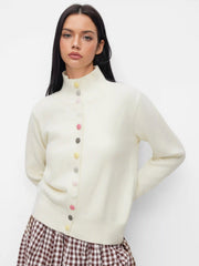 Knit High Neck Long Sleeve Button Cardigan