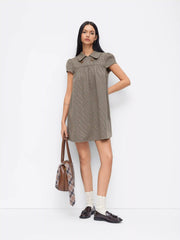 Peter Pan Collar Houndstooth Button Mini Dress