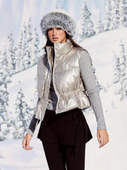 Drawstring Button Stand Collar Oversized Puffer Vest