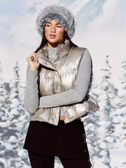 Drawstring Button Stand Collar Oversized Puffer Vest