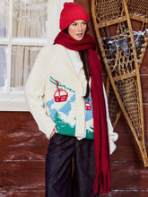 Knit Collar Ski Scenic Button Oversized Cardigan
