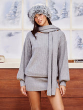 Knit Round Neckline Long Sleeve Mini Straight Dress With Scarf