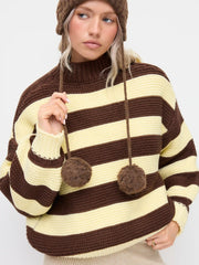 Knit Round Neck Striped Chunky Oversized Sweater