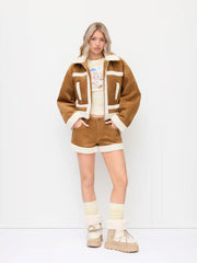 Suede Low Rise Faux Fur Trim Shorts