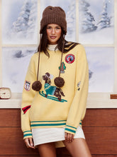 Knit Round Neck Dog Skiing Pattern Oversized Sweater