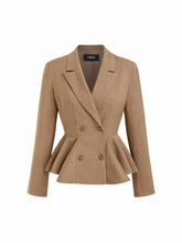 Collar Double Breasted Ruffled Cinched Waist Peplum Blazer