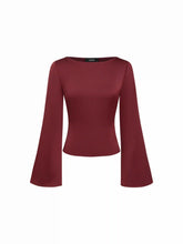 Satin Boat Neck Bell Sleeve Blouse
