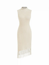 Knit Stand Collar Fringed Hem Stand Collar Midi Dress