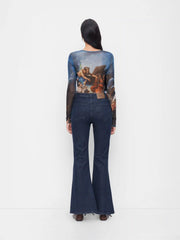 Mesh Square Neck Graphic Corset Bowknot See-through Bodysuit