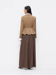 Collar Double Breasted Ruffled Cinched Waist Peplum Blazer