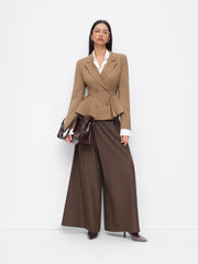 Collar Double Breasted Ruffled Cinched Waist Peplum Blazer
