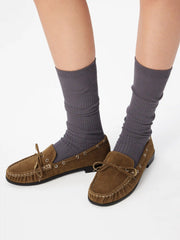 LACE-UP FAUX SUEDE LOAFERS