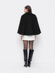 Wool-look Collar Button Cloak Sleeve Coat With Belt