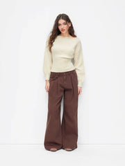 Knit Boat Neck Hollow Out Oversized Long Sleeve Top