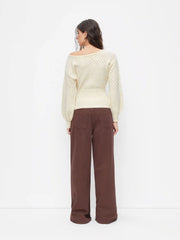 Knit Boat Neck Hollow Out Oversized Long Sleeve Top
