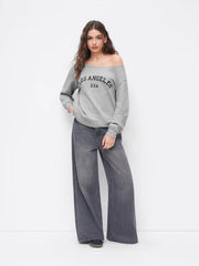 Los Angeles Terry Asymmetrical Neck Oversized Sweatshirt