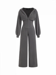 Jersey Hooded Cinched Waist Zipper Jumpsuit