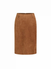 Suede Mid Rise Midi Pencil Skirt