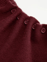Knit Turtleneck Long Sleeve Button Side Ruched Cinched Waist Top