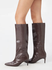 POINTED-TOE CROCODILE PATTERN KNEE HIGH BOOTS