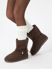 ROUND-TOE FUZZY ANKLE BOOTS