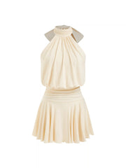 Stand Collar Sleeveless A-Line Mini Dress with Scarf