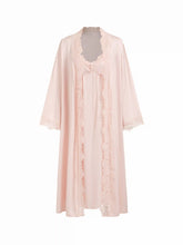 Two-piece Satin V-neck Maxi Nightdress & Lace Lettuce Trim Robe With Belt