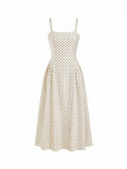 Sculptural Square Neck Spots Polka Dot ALINE Maxi Dress