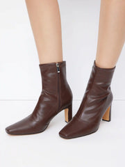 SQUARE TOE CHUNKY HEELED ANKLE BOOTS