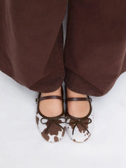COWHIDE PRINT BOWKNOT DECOR MARY JANES