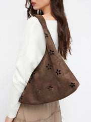 FAUX SUEDE CUT OUT DESIGN TOTE BAG WITH A POUCH